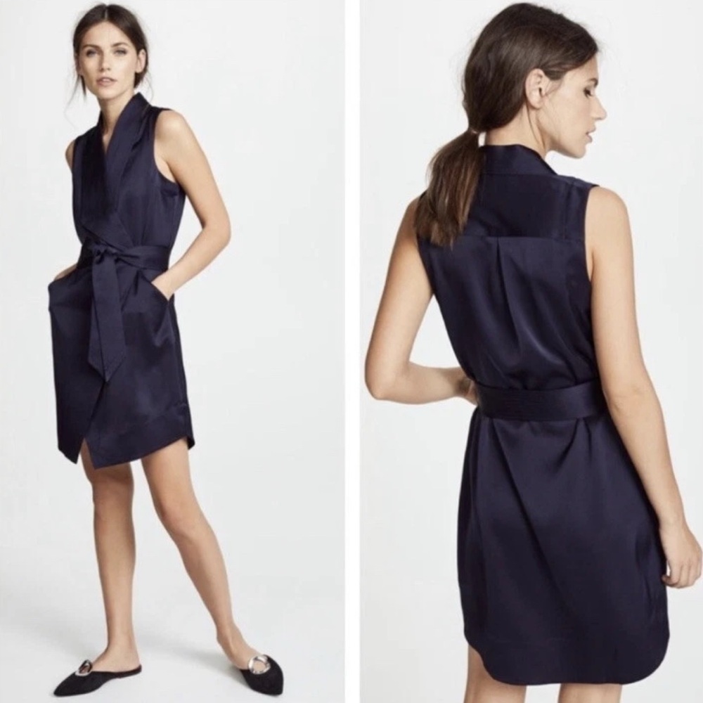 NWOT AYR Perch Wrap Satin Sleeveless Dress Navy Blue | Size 2